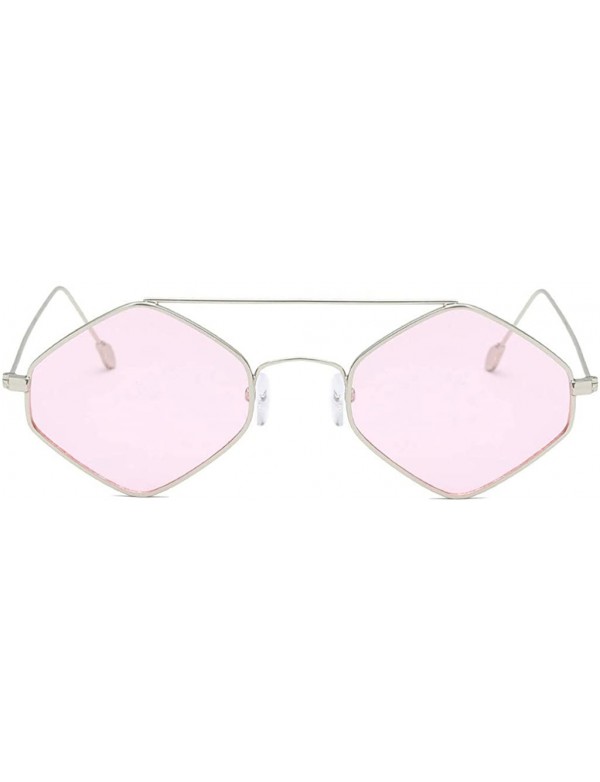 Square Women Retro Vintage Shades Polygon Frame Sunglasses Flat Mirrored Lens Square Eyewear UV400 - Pink - CY18U8A00Q3 $9.25