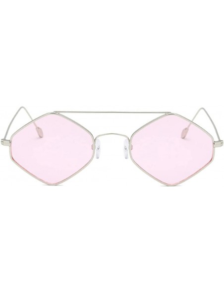 Square Women Retro Vintage Shades Polygon Frame Sunglasses Flat Mirrored Lens Square Eyewear UV400 - Pink - CY18U8A00Q3 $9.25