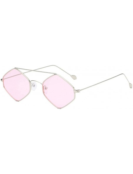 Square Women Retro Vintage Shades Polygon Frame Sunglasses Flat Mirrored Lens Square Eyewear UV400 - Pink - CY18U8A00Q3 $9.25