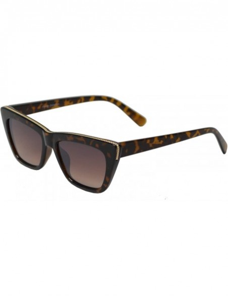 Cat Eye Small Vintage Rectangular Cat Eye Sunglasses for Women with Flat Lens - Tortoise + Brown - CC195QZKQTQ $11.56