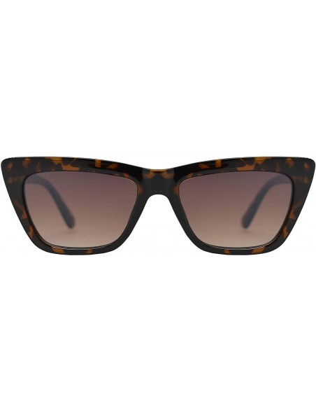 Cat Eye Small Vintage Rectangular Cat Eye Sunglasses for Women with Flat Lens - Tortoise + Brown - CC195QZKQTQ $11.56