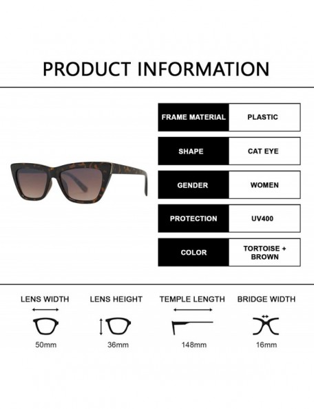 Cat Eye Small Vintage Rectangular Cat Eye Sunglasses for Women with Flat Lens - Tortoise + Brown - CC195QZKQTQ $11.56