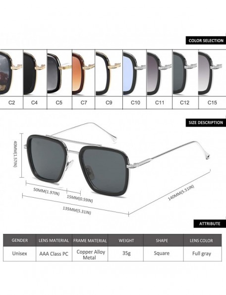 Square Retro Sunglasses Tony Stark SunGlasses Square Eyewear Metal Frame for Men Women Downey Sunglasses 1 1 Size - CJ18ZGN2M...
