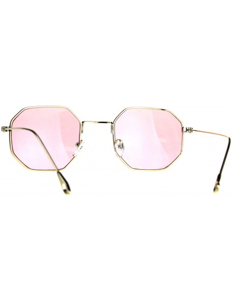 Rectangular Mens Octagon Squared Snug Metal Rim Hippie Sunglasses - Gold Pink - CC187LGROWQ $10.22