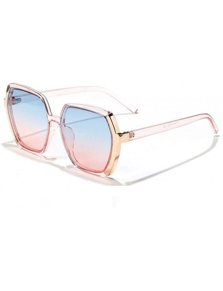 Square Polygon Square Oversized Sunglasses for Women Featured Frame Eyewear UV400 - C5 Blue Pink - C31902YEOO5 $22.81