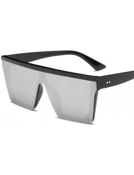 Square Oversize Square Frame Flat Top Top Sunglasses Women Men Retro Sun Glasses - Silver - CC194OL6THG $18.15