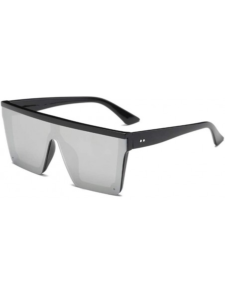 Square Oversize Square Frame Flat Top Top Sunglasses Women Men Retro Sun Glasses - Silver - CC194OL6THG $18.15