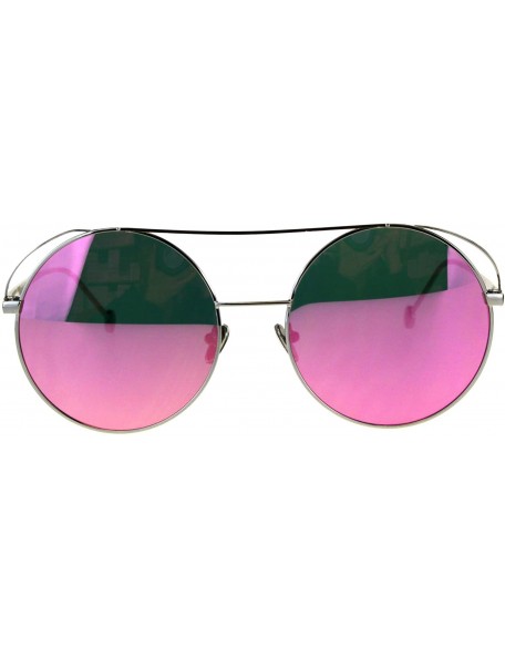 Round Flat Top Double Bridge Mirror Lens Circle Round Hippie Sunglasses - Silver Pink - C118DTLCI89 $12.28