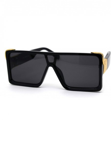 Shield Flat Top Shield Rectangle Mobster Plastic Sunglasses - All Black - CV193GT57IG $13.51