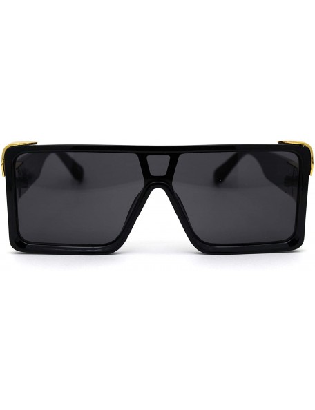 Shield Flat Top Shield Rectangle Mobster Plastic Sunglasses - All Black - CV193GT57IG $13.51