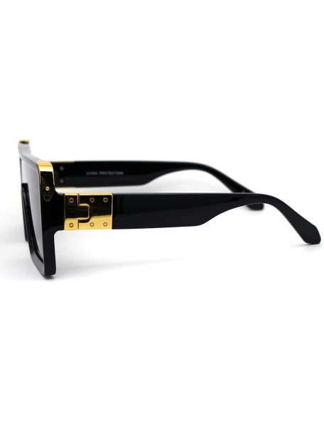 Shield Flat Top Shield Rectangle Mobster Plastic Sunglasses - All Black - CV193GT57IG $13.51