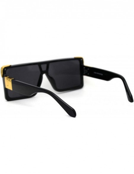 Shield Flat Top Shield Rectangle Mobster Plastic Sunglasses - All Black - CV193GT57IG $13.51