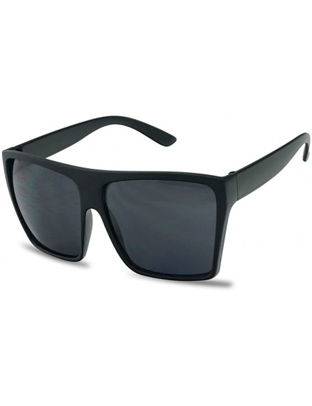 Square Extra Large Big Black XL Squared Flat-Top Trapezoid Shape Oversized Sunglasses - Matte Black - C512IOF8FSD $15.37