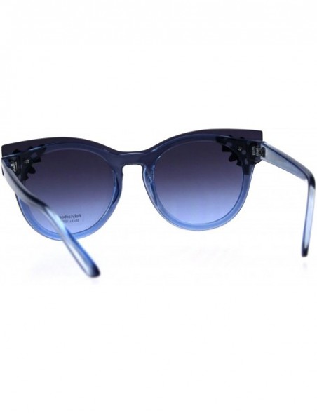 Rectangular Womens Rhinestone Jewel Trim Panel Shield Lens Horned Sunglasses - Blue Smoke - CE18D4GRHQY $11.58