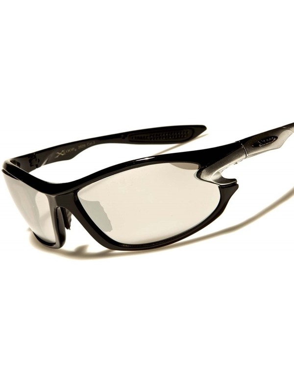 Sport Athletic Golf Baseball Mirrored Lens Rectangle Wrap Sport Sunglasses - Black & Silver / Chrome - CW18ECESX8D $11.13