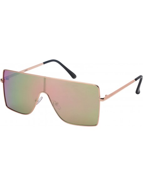 Shield Large Flat Top One Piece Flat Lens Mono Shield Sunglasses 55692 - Rose Gold Frame/Pink Mirrored Lens - CE18EXEGE8Y $11.81