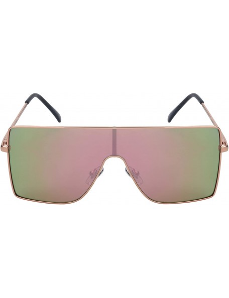 Shield Large Flat Top One Piece Flat Lens Mono Shield Sunglasses 55692 - Rose Gold Frame/Pink Mirrored Lens - CE18EXEGE8Y $11.81