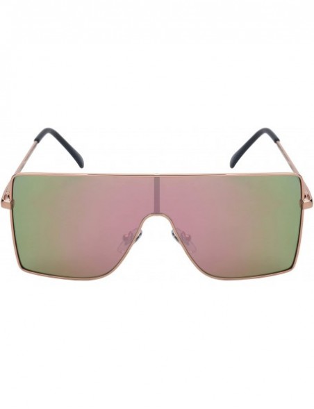 Shield Large Flat Top One Piece Flat Lens Mono Shield Sunglasses 55692 - Rose Gold Frame/Pink Mirrored Lens - CE18EXEGE8Y $11.81