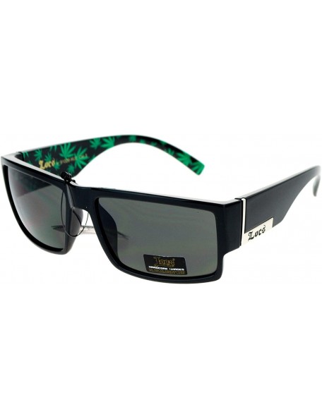 Rectangular Marijuana Pot Leaf Print Rectangular Mad Dog Sunglasses - Black Green - CL12C9TAB3L $9.70