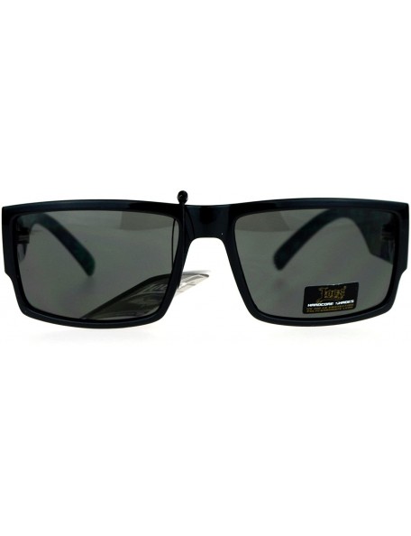 Rectangular Marijuana Pot Leaf Print Rectangular Mad Dog Sunglasses - Black Green - CL12C9TAB3L $9.70