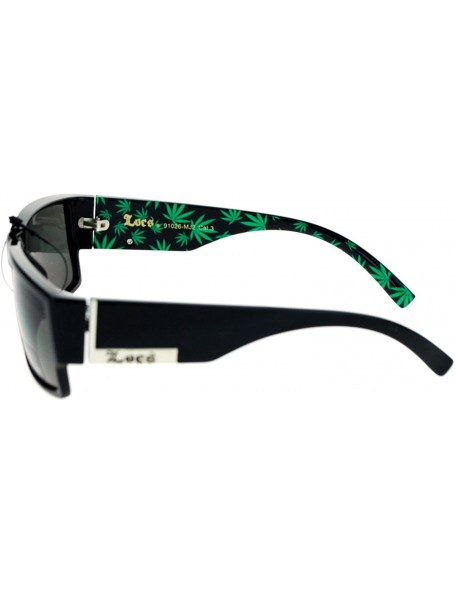 Rectangular Marijuana Pot Leaf Print Rectangular Mad Dog Sunglasses - Black Green - CL12C9TAB3L $9.70
