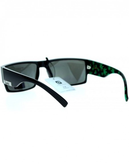 Rectangular Marijuana Pot Leaf Print Rectangular Mad Dog Sunglasses - Black Green - CL12C9TAB3L $9.70