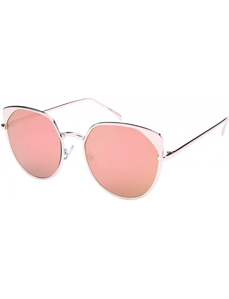 Cat Eye Metal Womens Cat Eye Sunnies w/Flat Color Mirror Lens 23075-FLREV - Rose Gold - CM12NGDYNW6 $10.57