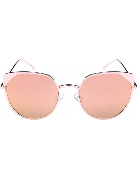 Cat Eye Metal Womens Cat Eye Sunnies w/Flat Color Mirror Lens 23075-FLREV - Rose Gold - CM12NGDYNW6 $10.57