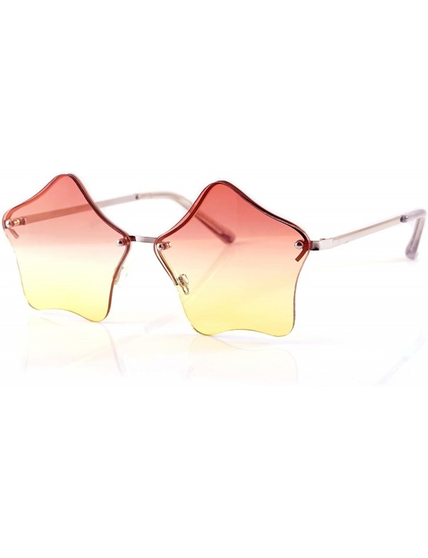 Rimless Star Shape Semi-Rimless Color Tinted Flat Lens Sunglasses A171 - Silver/ Pink Yellow - C318D90ACZU $15.95