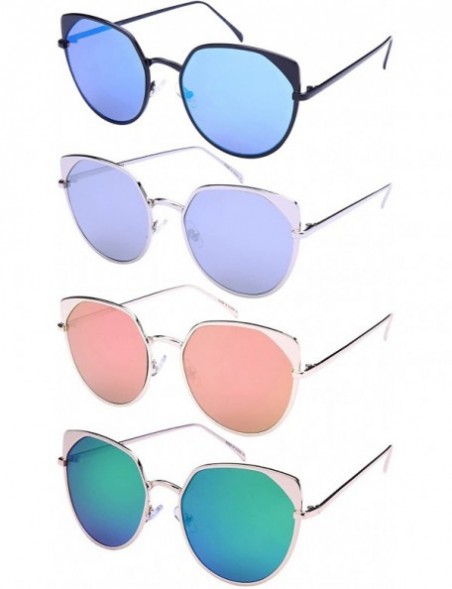 Cat Eye Metal Womens Cat Eye Sunnies w/Flat Color Mirror Lens 23075-FLREV - Rose Gold - CM12NGDYNW6 $10.57