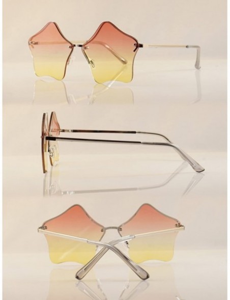 Rimless Star Shape Semi-Rimless Color Tinted Flat Lens Sunglasses A171 - Silver/ Pink Yellow - C318D90ACZU $15.95