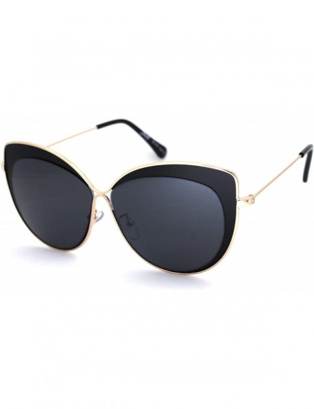 Cat Eye Womens Metal Rim Luxury Chic Oversize Cat Eye Sunglasses - Gold Black Solid Black - C918NN97GEY $13.55