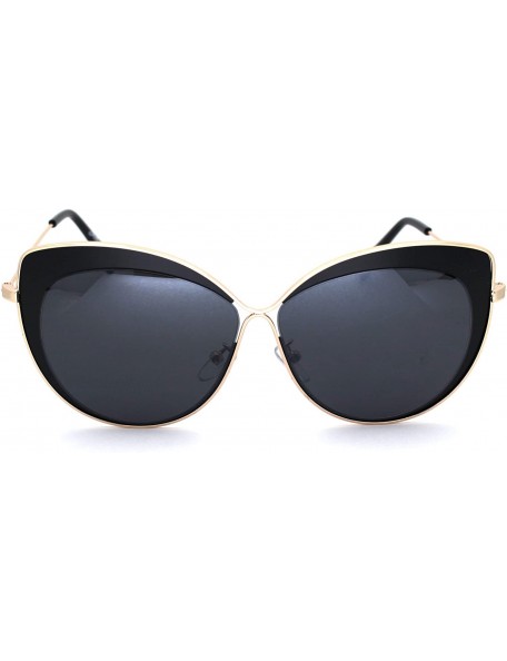 Cat Eye Womens Metal Rim Luxury Chic Oversize Cat Eye Sunglasses - Gold Black Solid Black - C918NN97GEY $13.55