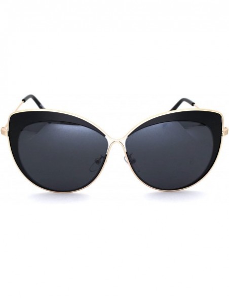 Cat Eye Womens Metal Rim Luxury Chic Oversize Cat Eye Sunglasses - Gold Black Solid Black - C918NN97GEY $13.55