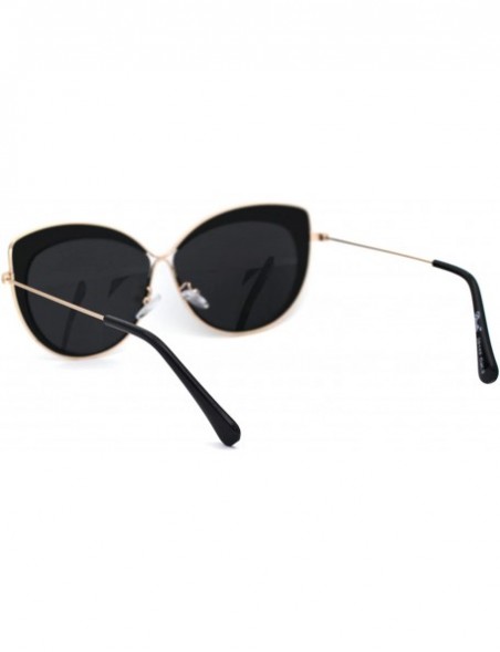 Cat Eye Womens Metal Rim Luxury Chic Oversize Cat Eye Sunglasses - Gold Black Solid Black - C918NN97GEY $13.55