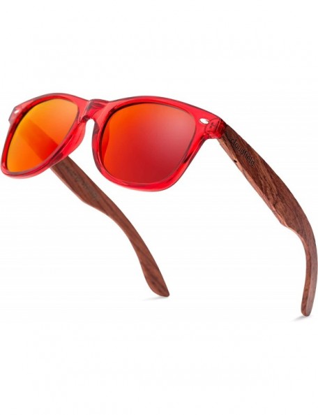 Round Wood Sunglasses Polarized for Men and Women - Bamboo Wooden Sunglasses Sunnies - Fishing Driving Golf - Pc-red - C8196Y...