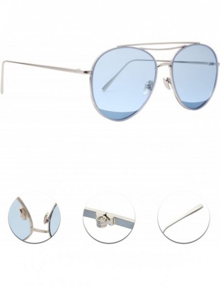 Aviator Classic Metal Frame Flat Lens Aviator Sunglasses LS5091Z - Blue - CU17AAQ4AN4 $16.24