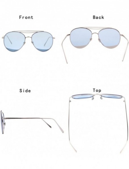 Aviator Classic Metal Frame Flat Lens Aviator Sunglasses LS5091Z - Blue - CU17AAQ4AN4 $16.24