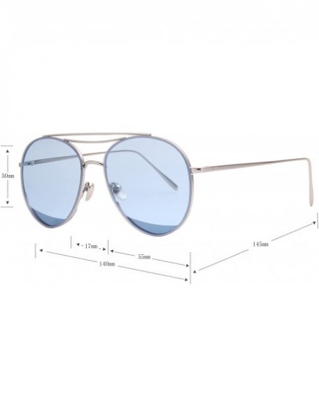 Aviator Classic Metal Frame Flat Lens Aviator Sunglasses LS5091Z - Blue - CU17AAQ4AN4 $16.24