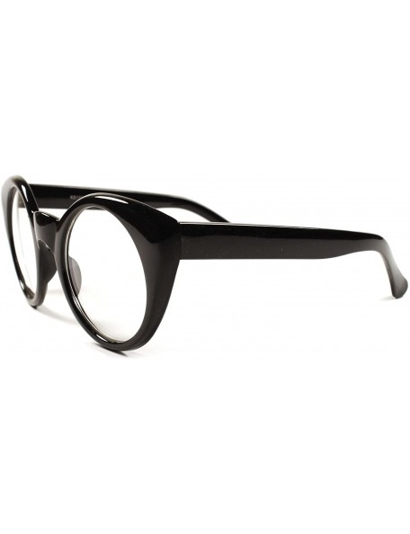 Oversized Vintage Retro Oversized Round Cat Eye Frame Womens Lens Glasses - Black - CA189ARDK79 $14.41