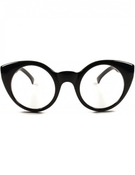 Oversized Vintage Retro Oversized Round Cat Eye Frame Womens Lens Glasses - Black - CA189ARDK79 $14.41