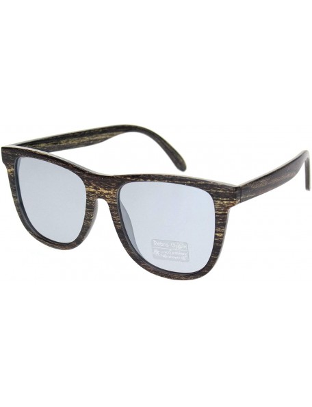 Oversized Mens Wood Grain Oversize Horn Rim Color Mirror Sunglasses - Dark Wood Silver Mirror - CE18O3LHNTA $8.77