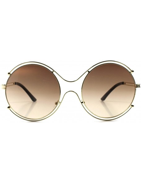 Oversized Elegant Celebrity Fashion Frame Womens Designer Oversized Round Sunglasses - Gold - CJ1892E7763 $12.09