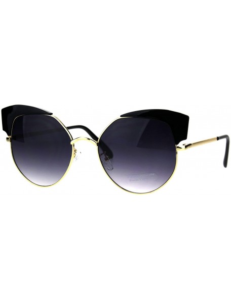 Cat Eye Womens Horned Oversize Metal Rim Cat Eye Diva Sunglasses - Black Smoke - CS186399S2E $13.86