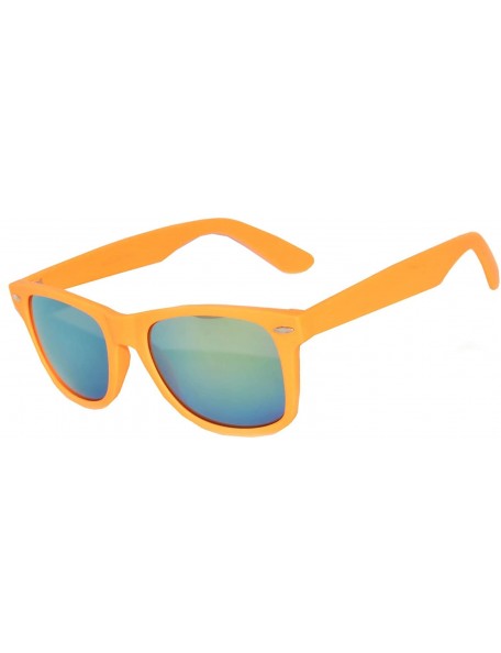 Wayfarer 1 Pair Mirrored Reflective Colored Lens Sunglasses Matte Frame Horn Rimmed Style - 1_orange_mirr - C412O63XAI6 $9.03