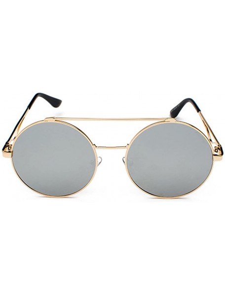 Round Men women Metal Round Sunglasses Slim frame Colored Flat Lens 60mm - Silver - CH18EQE7E36 $8.82