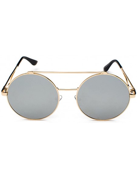 Round Men women Metal Round Sunglasses Slim frame Colored Flat Lens 60mm - Silver - CH18EQE7E36 $8.82