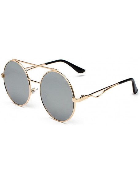 Round Men women Metal Round Sunglasses Slim frame Colored Flat Lens 60mm - Silver - CH18EQE7E36 $8.82