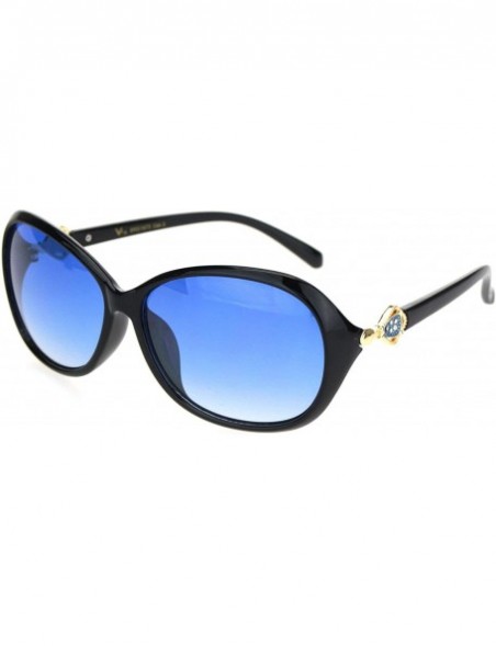 Oval Womens Rhinestone Brooch Jewel Hinge Butterfly Sunglasses - Black Blue Smoke - CB18OQX9LHK $11.48