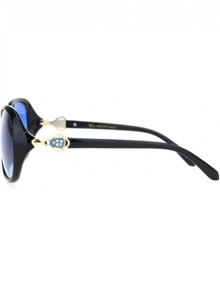 Oval Womens Rhinestone Brooch Jewel Hinge Butterfly Sunglasses - Black Blue Smoke - CB18OQX9LHK $11.48